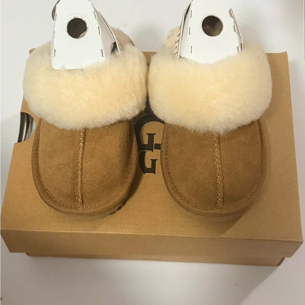 UGG Kids Chestnut Suede Shearling Cuff Slippers